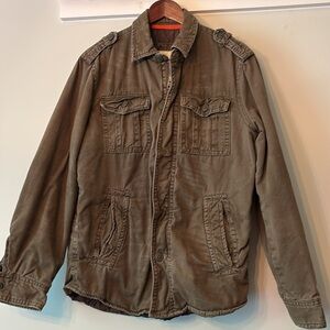 American Eagle Mens Flannel Lined Military Utility Jacket Shacket Y2K Brown M